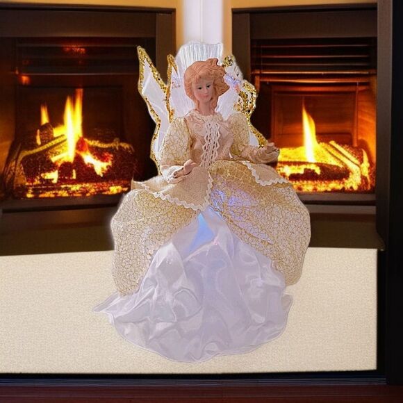 Fiber Optic Angel Tree Topper Gold Table Display Light Up Multi Color Christmas. - Picture 15 of 16